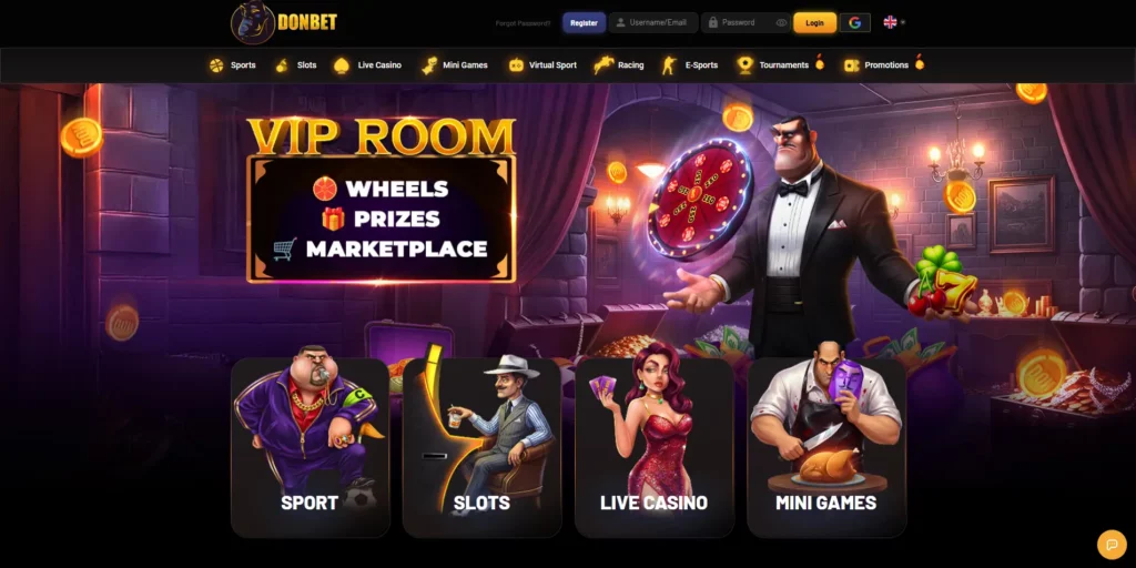 DonBet casino and sportsbook interface with game lobby